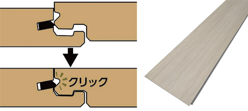 ・クリック式で、省力、省時間化。プロも、DIYerもカッターでカットでき、簡単に施工可能